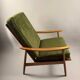 Fauteuil scandinave – revêtement vert, bois de hêtre, vintage