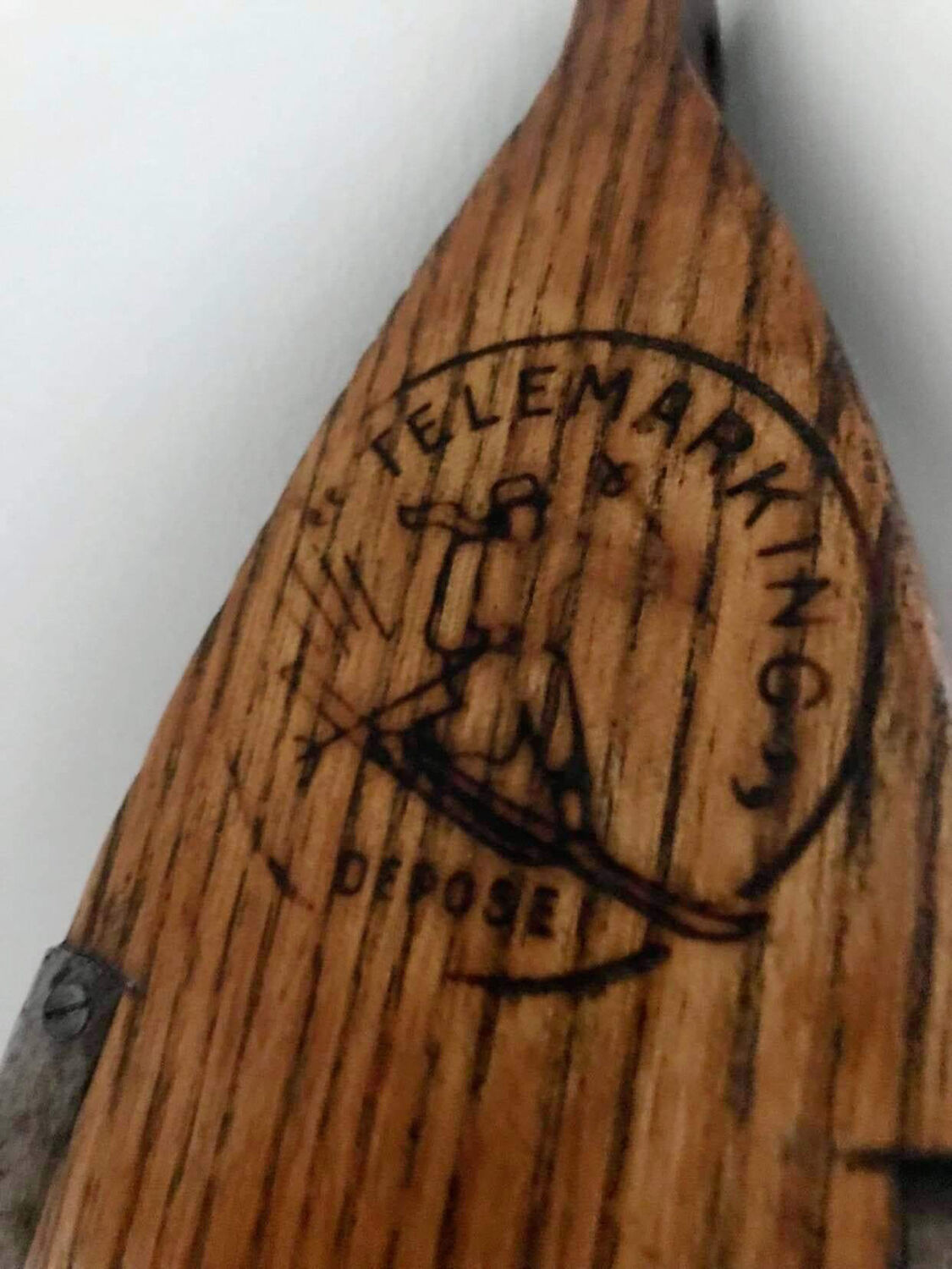 Pair of vintage Telemarking wooden skis, retro decoration