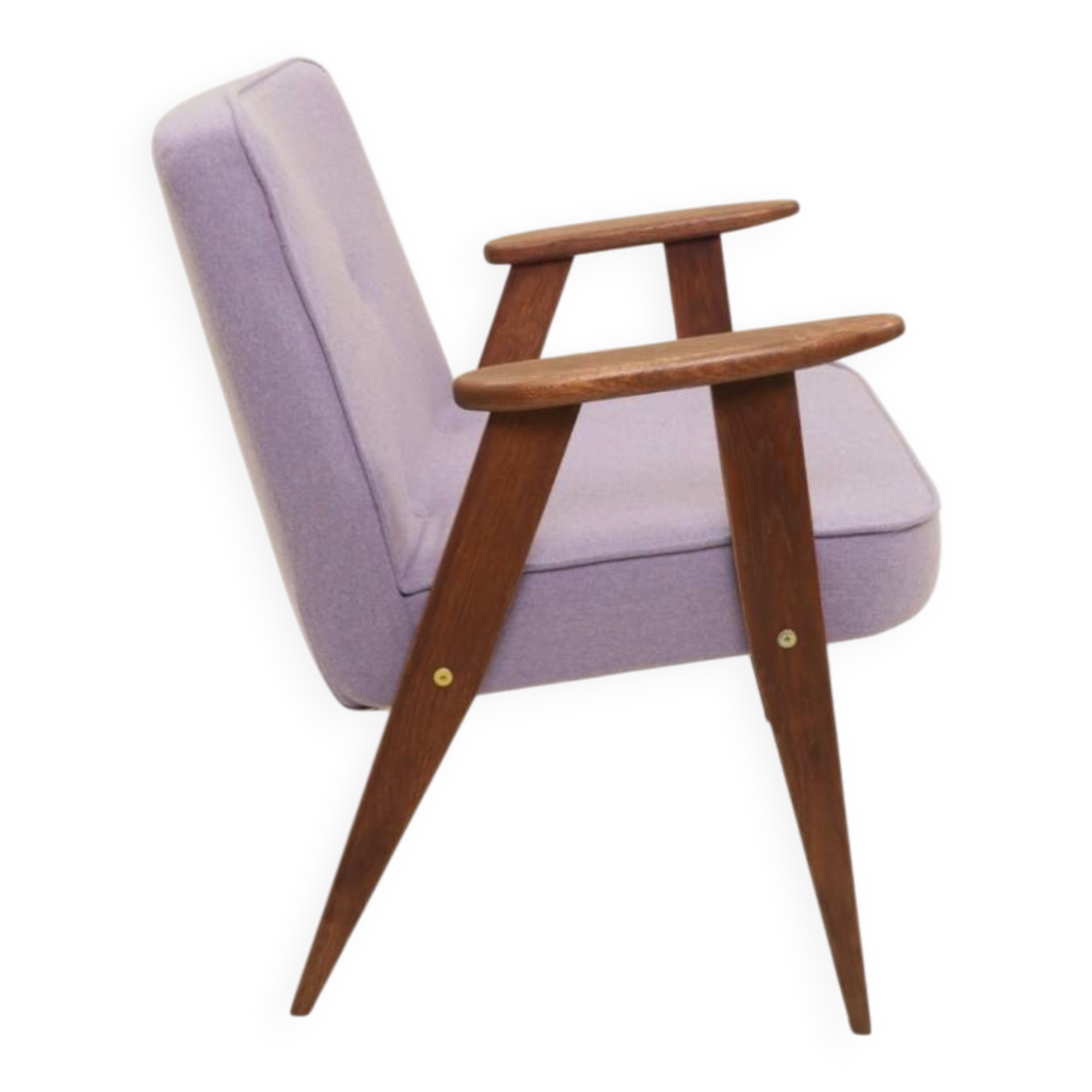 Mid-century modern armchair, oak wood, natural wool.