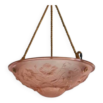 Antique vase Volubilis pink glass Art Deco fabric cords