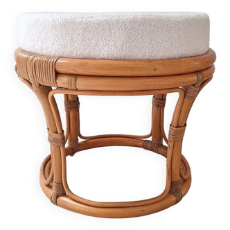 Rattan and terry fabric pouf