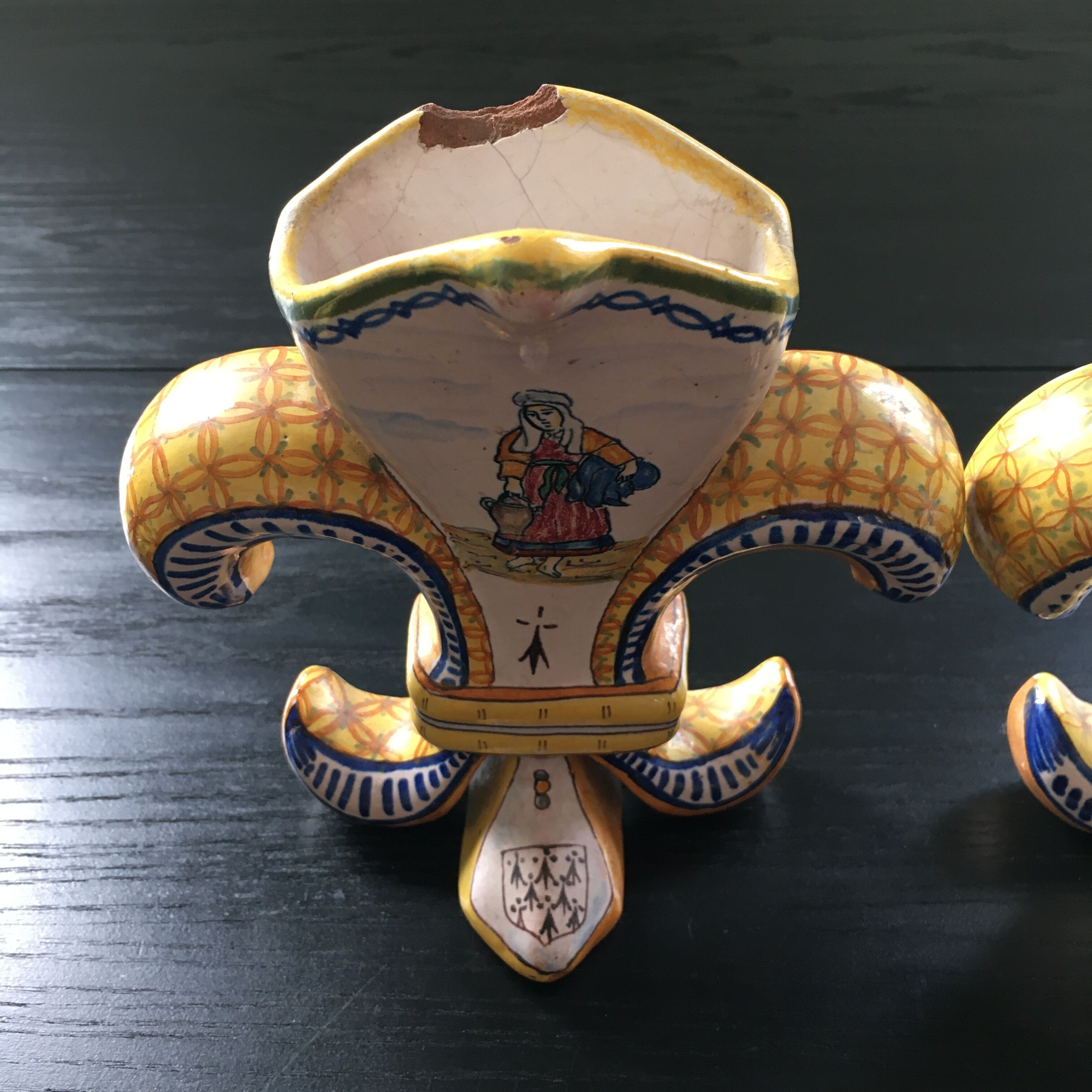 Pair of Henriot Quimper fleur-de-lys vases