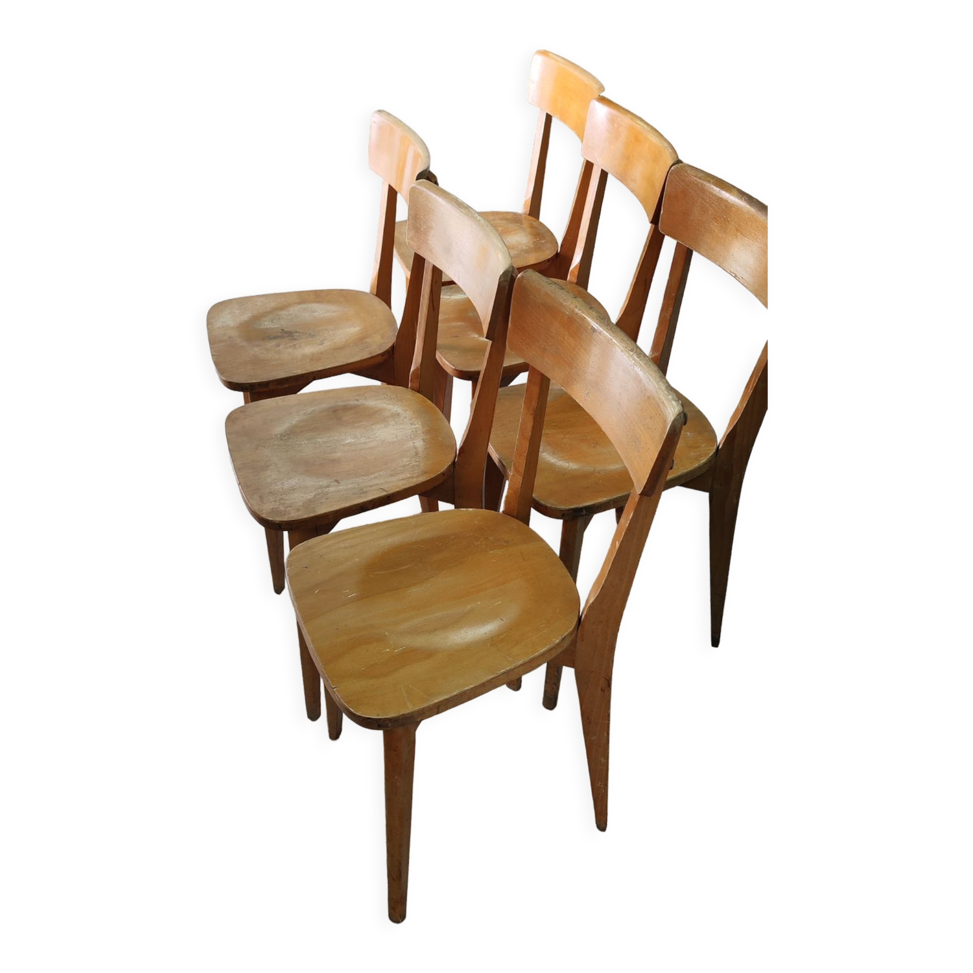 Series of six wooden bistro chairs