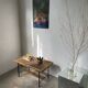 Table basse osier tressé et métal 1960