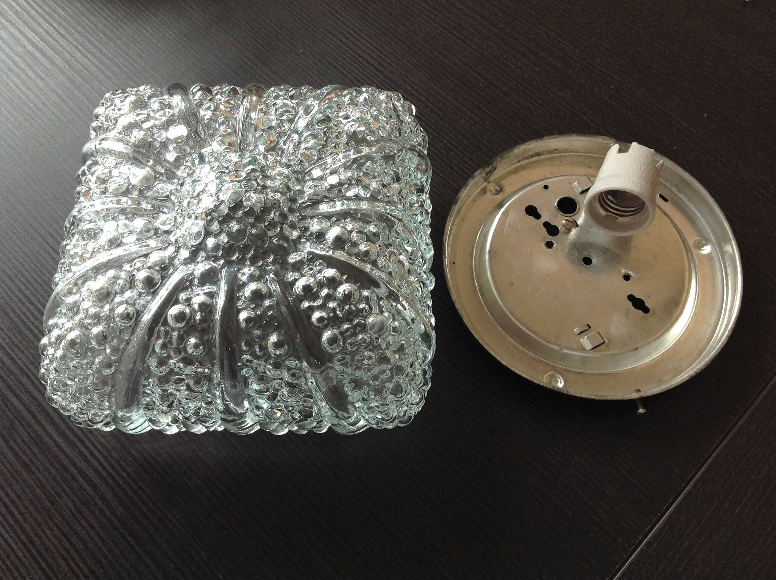 Plafonnier carré en verre bullé / vintage années 60-70