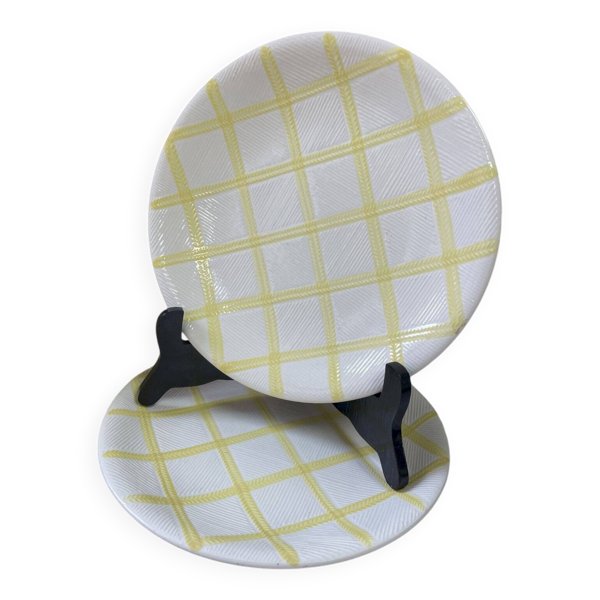 Lot de 2 assiettes plates Salins carreaux jaunes diamètre 24.3 cm