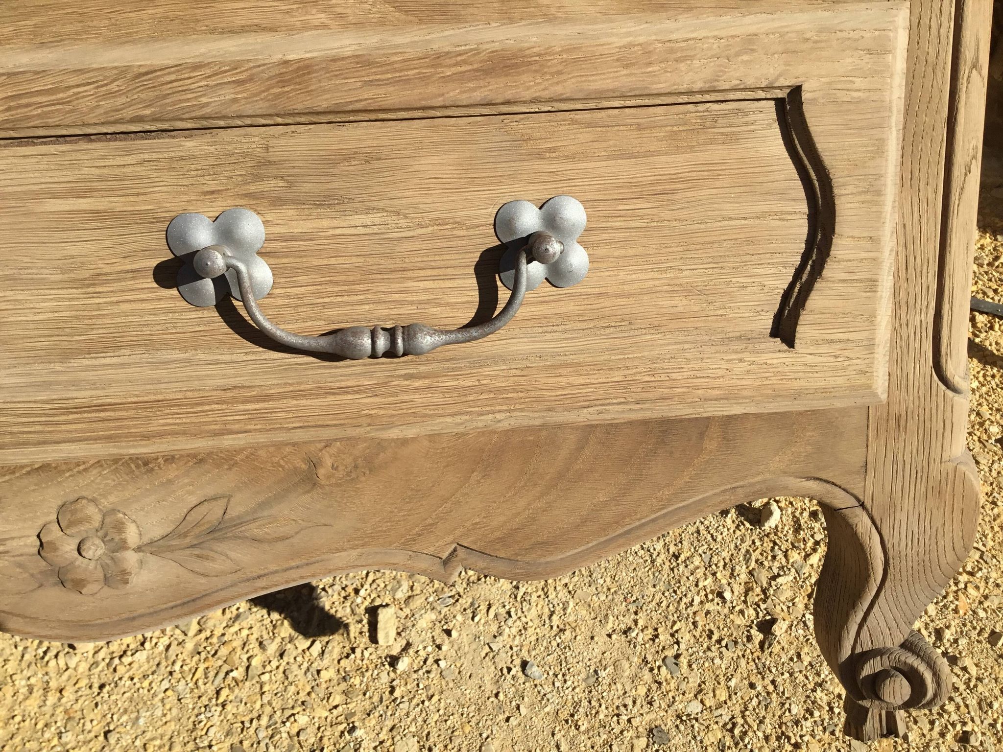 Louis XV style chest of drawers in stripped oak and left in natural wood