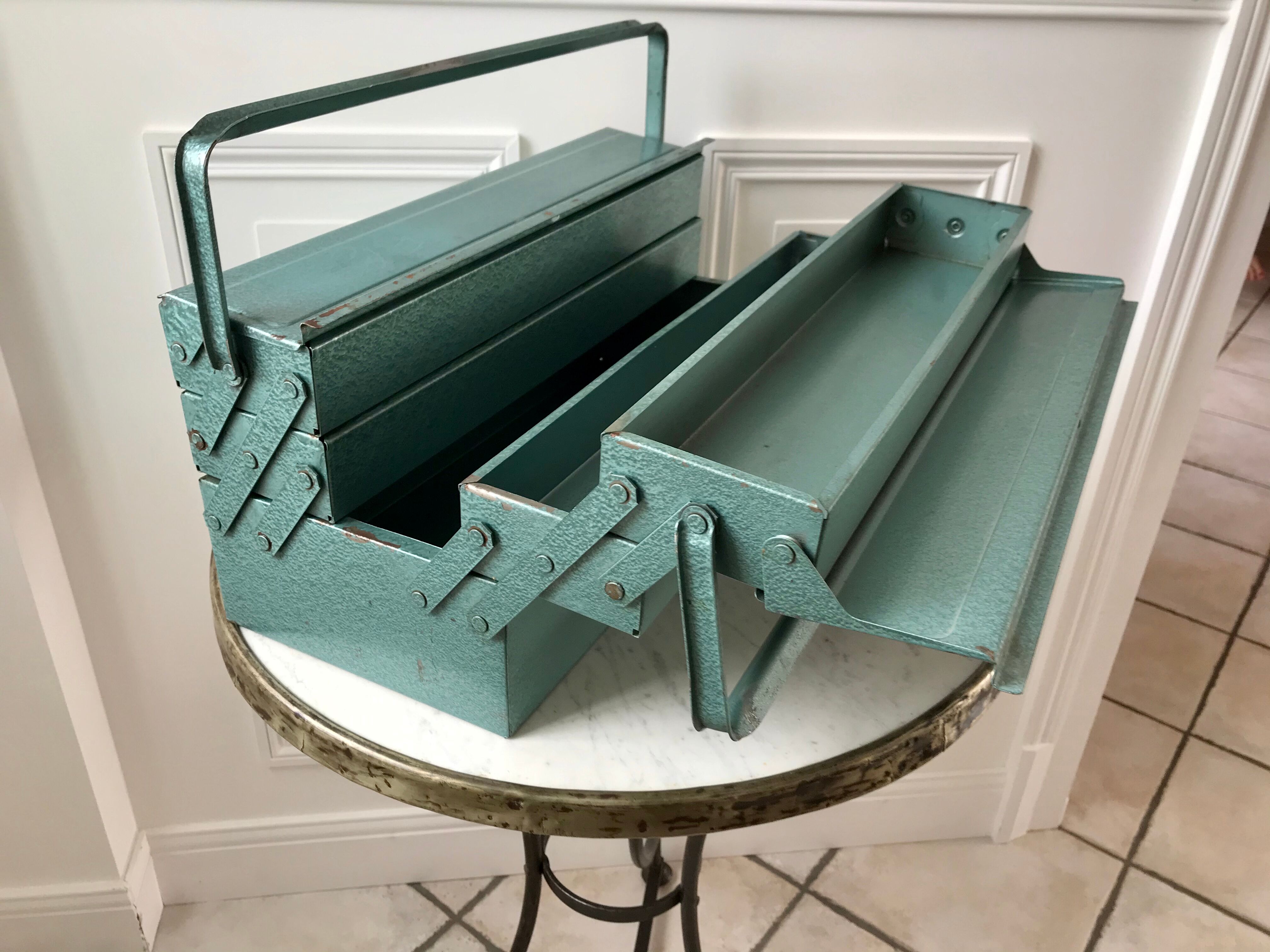 Old blue metal toolbox