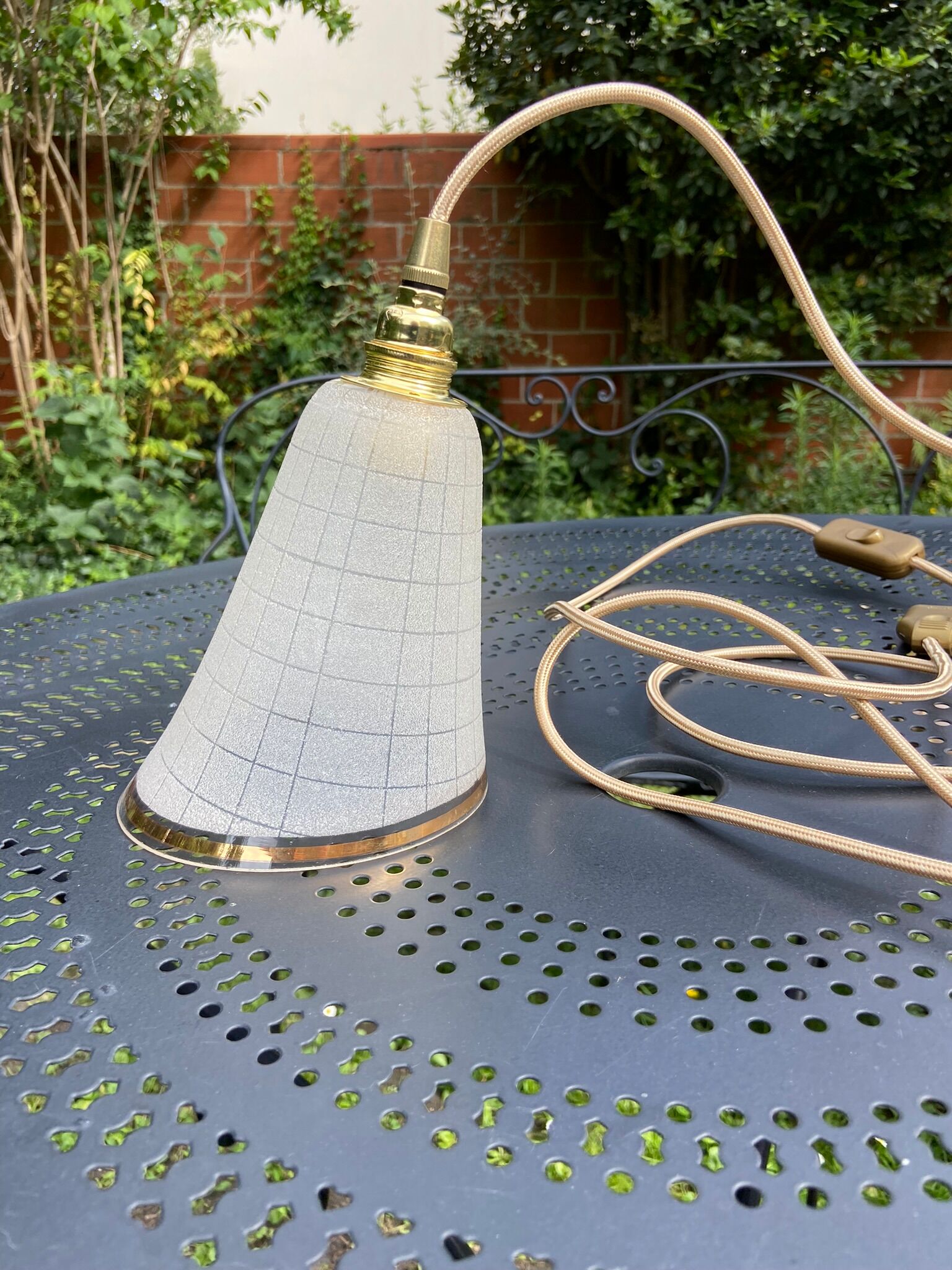 Vintage 1950s granite glass globe lamp