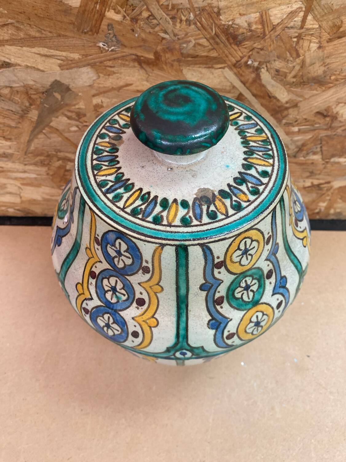 Old Jobbana Butter Jar Morocco Polychrome Earthenware 19th Century Vintage #B084