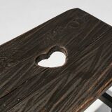 Rustic Handcrafted Black Wooden Stool, France 1920s