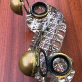 Double-encrier époque victorienne 1890’s en cristal et laiton
