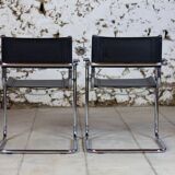 Cantilever armchair in chromed metal and black leather, 1970
