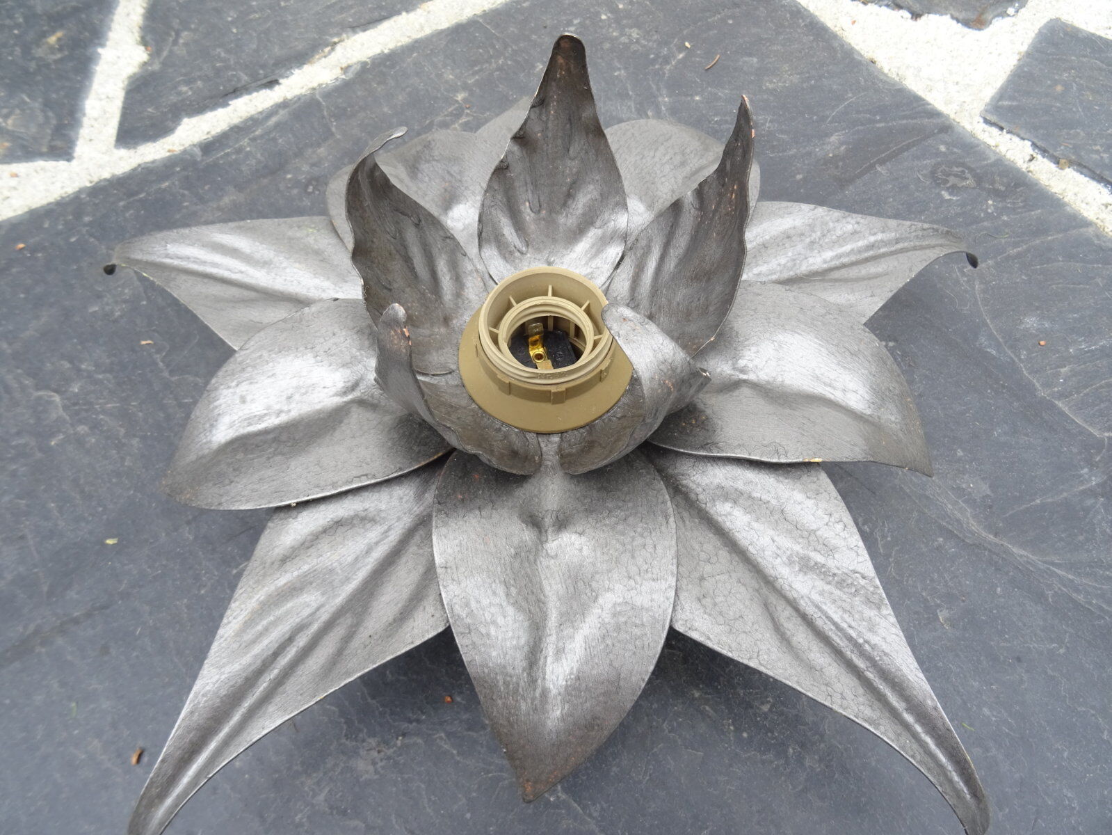 Italian silver metal flower wall lamp