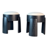 Pair of Black Ash Sculptural Stools with Dedar Milano Bouclé, by FORME