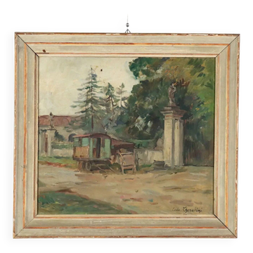 Peinture ancienne signée Carlo Cherubini, huile sur toile, XXe siècle