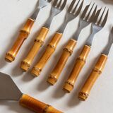 12 dessert forks and a pie server with bamboo handles, 60s