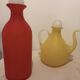 Stunning Duo of Mid-Century Frosted Satin Glass Carafes & Decanters