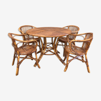 Vintage rattan table and 4 chairs