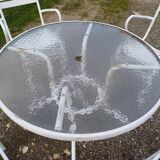 Garden Furniture Iron and Glass Table and 4 Tolix style Armchairs