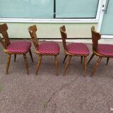 Set of 4 wooden bistro chairs with vintage cushions from the 70s/80s/90s