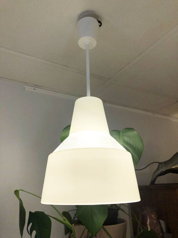White glass pendant light, 1970