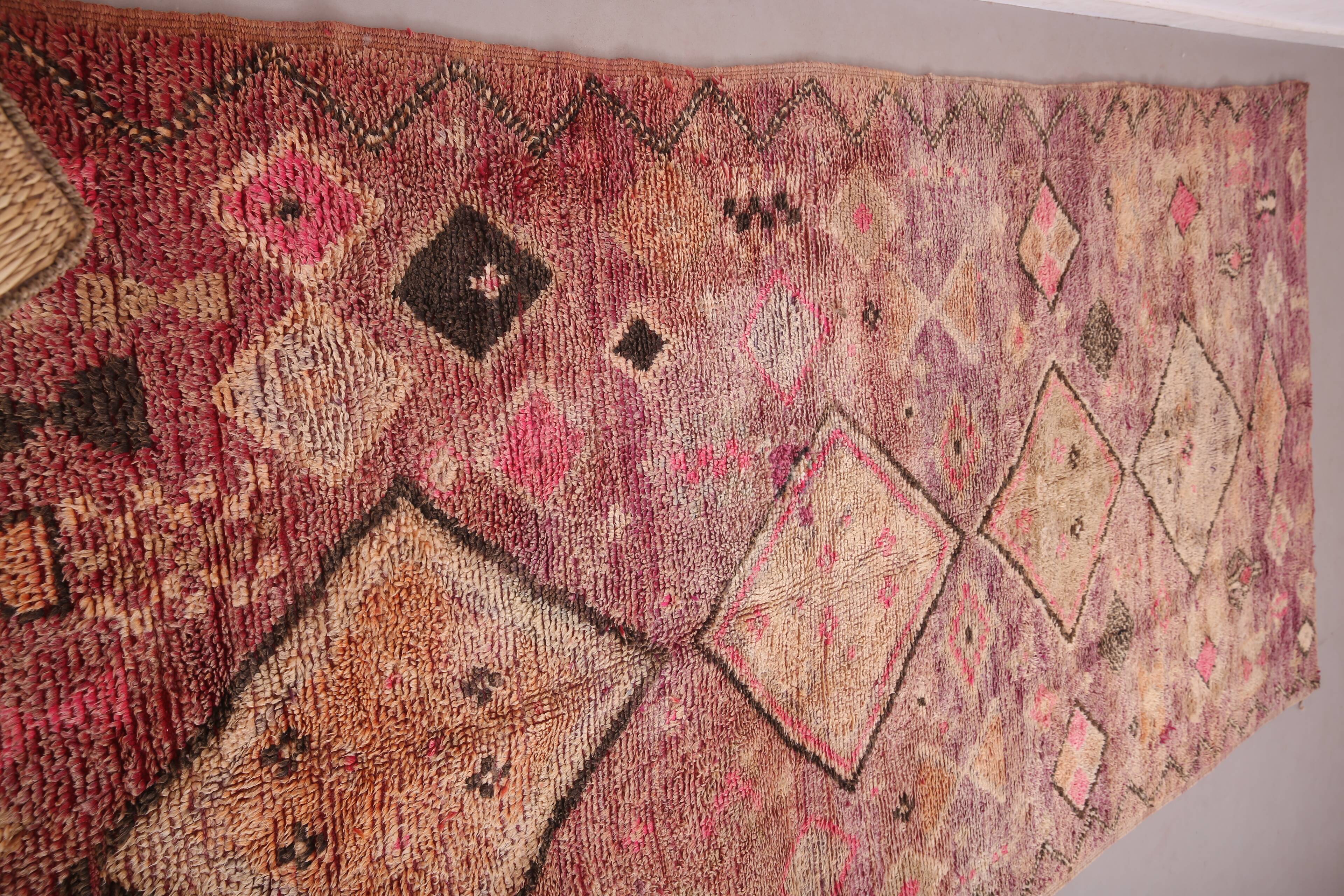 Tapis marocain vintage fait main 183 x 375 cm - Tapis en laine Boujaad - Tapis berbère