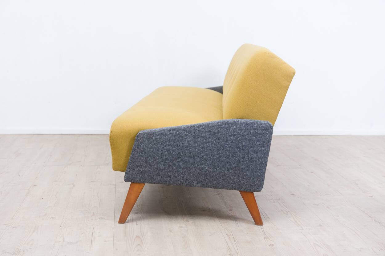 1950s streamline design sofa bed – Light yellow & grey mottled