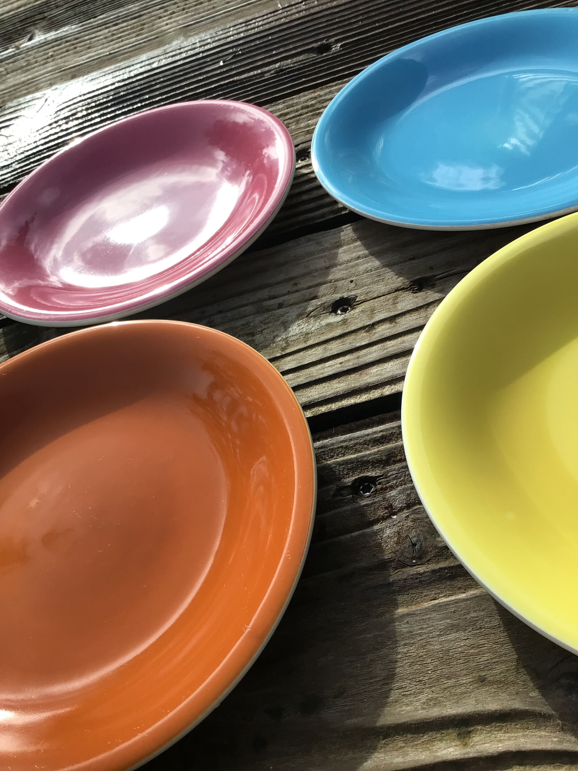 Set of 9 Salins dessert plates with multicolored earthenware cake dish