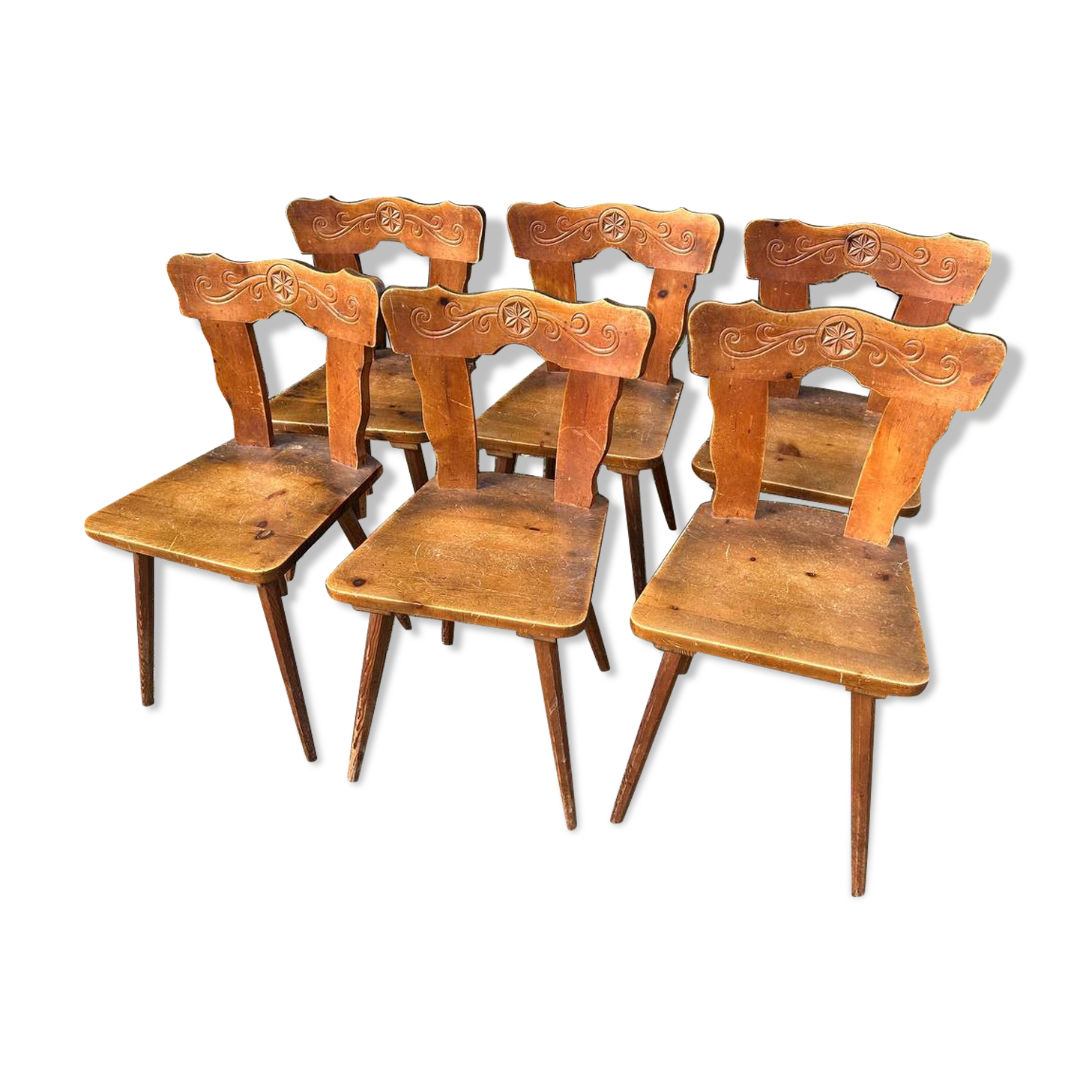 Set of 6 mountain chairs in fir folk art
