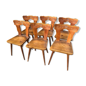 Set of 6 mountain chairs in fir folk art