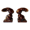 Ceramic rabbit bookends from the 1950s