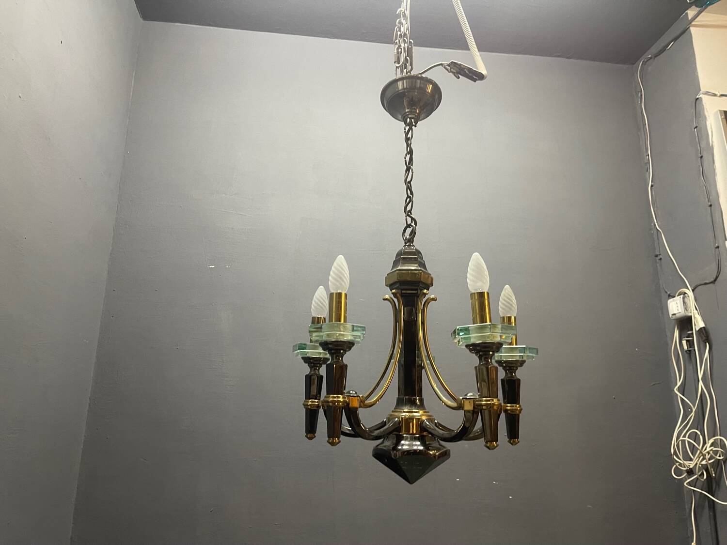 Lustre Lampart en laiton et cristal, années 1970