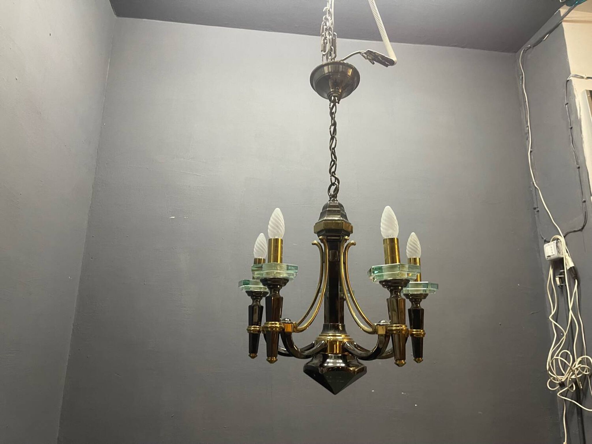 Lustre Lampart en laiton et cristal, années 1970