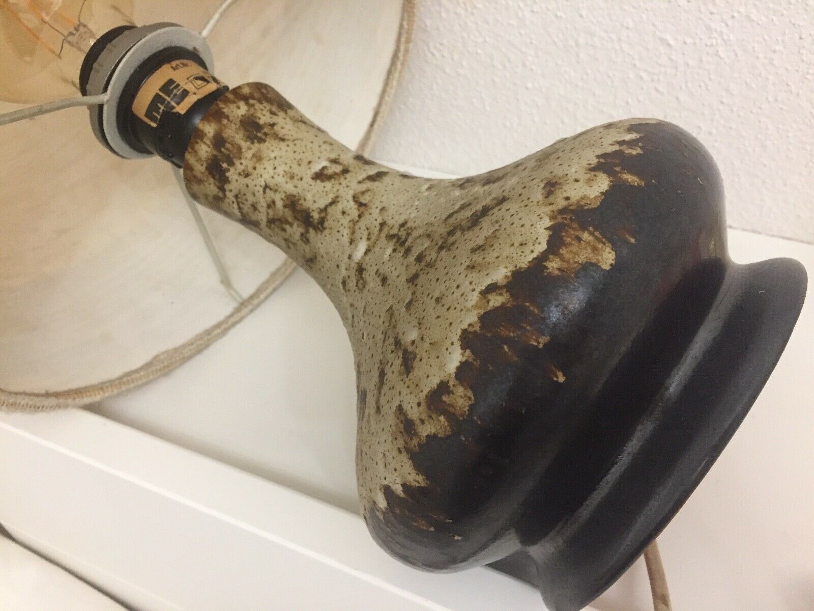 Vintage ceramic lamp blazed and lampshades in cira wool 1970s