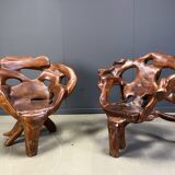 Large olive tree root chair set, 1960s