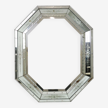 Beautiful Large Venetian Octagonal Mirror XL Facet Cut France 1950