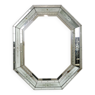 Beautiful Large Venetian Octagonal Mirror XL Facet Cut France 1950