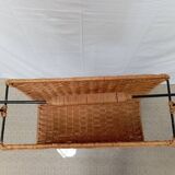 Rattan magazine rack with metal frame from the 50s