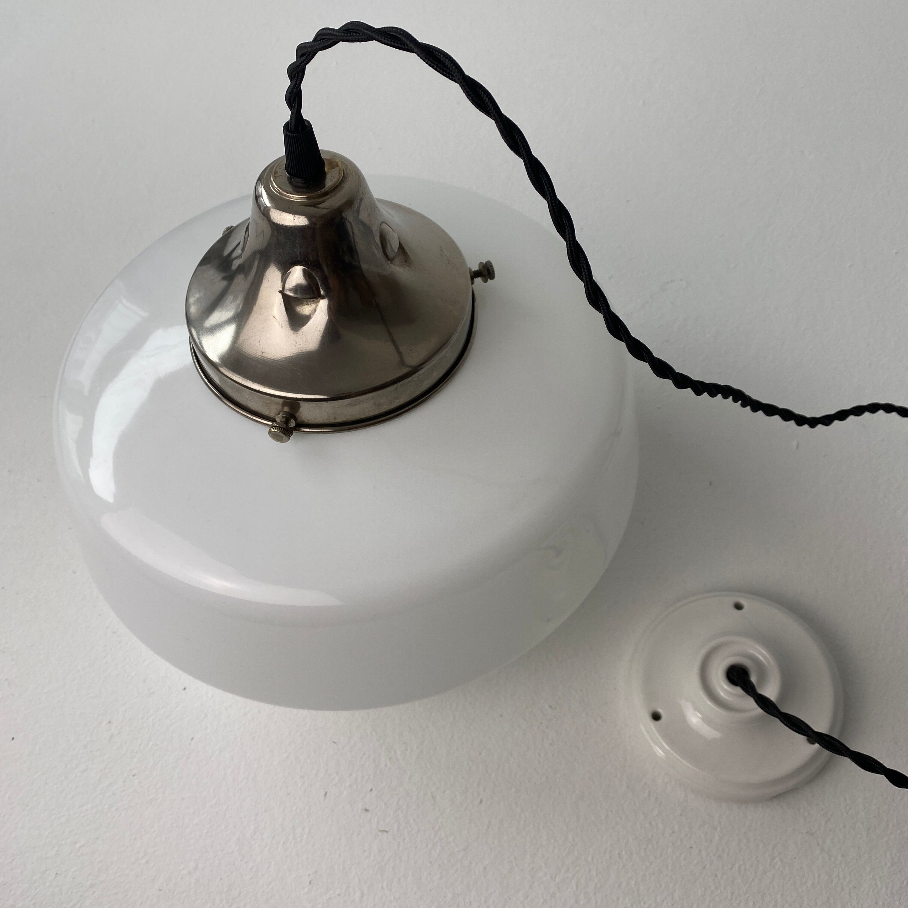 Old vintage opaline suspension lamp 30 cm