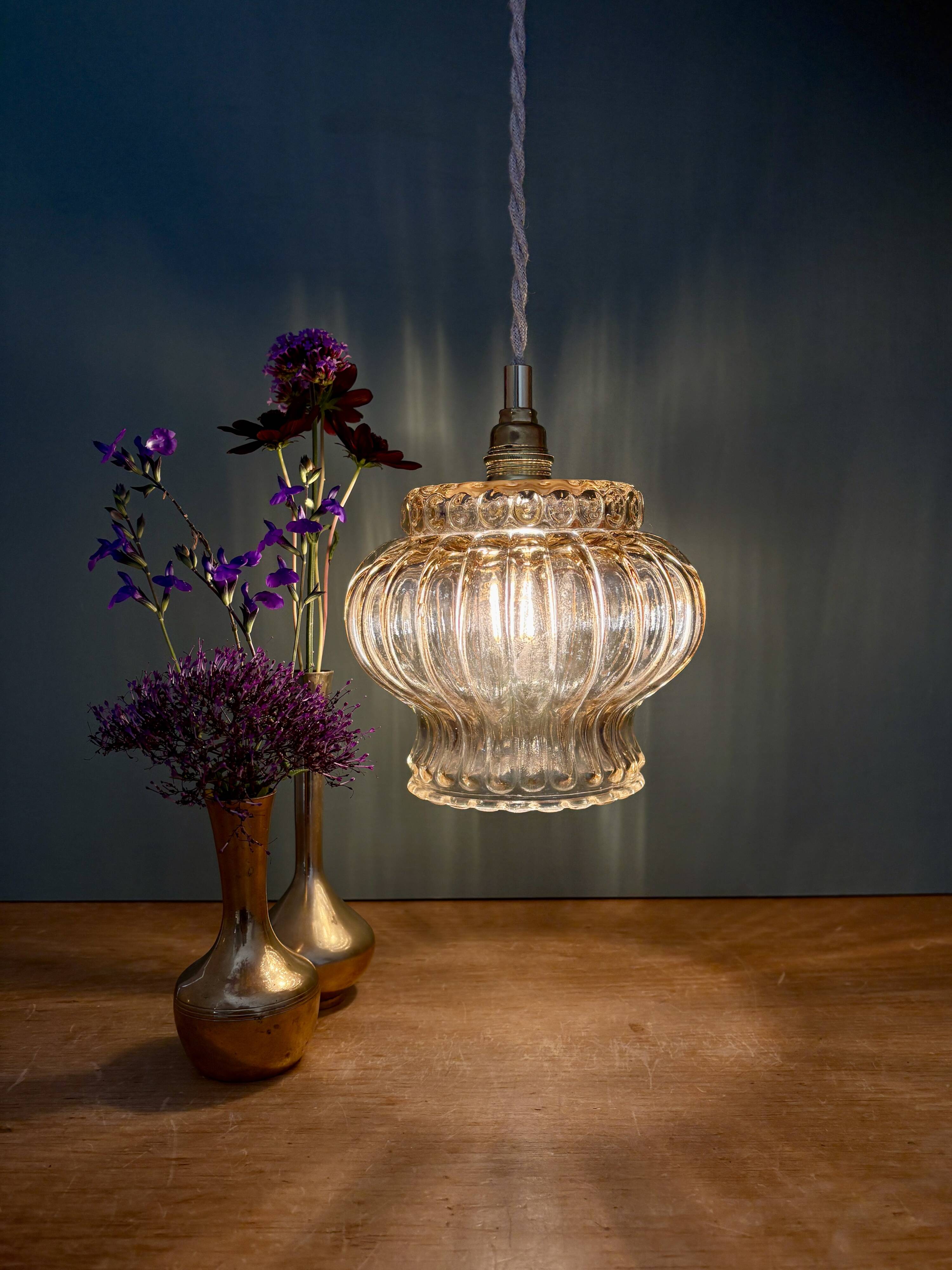 Vintage amber glass globe pendant light