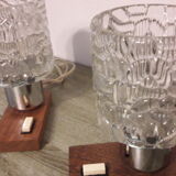 Pair of glass and wood bedside lamps