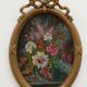Oil Flower Painting - Oval Frame with Bow in Louis XVI Style - 1950