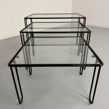 Vintage Italian design nesting coffee table in metal and glass from the 1980s