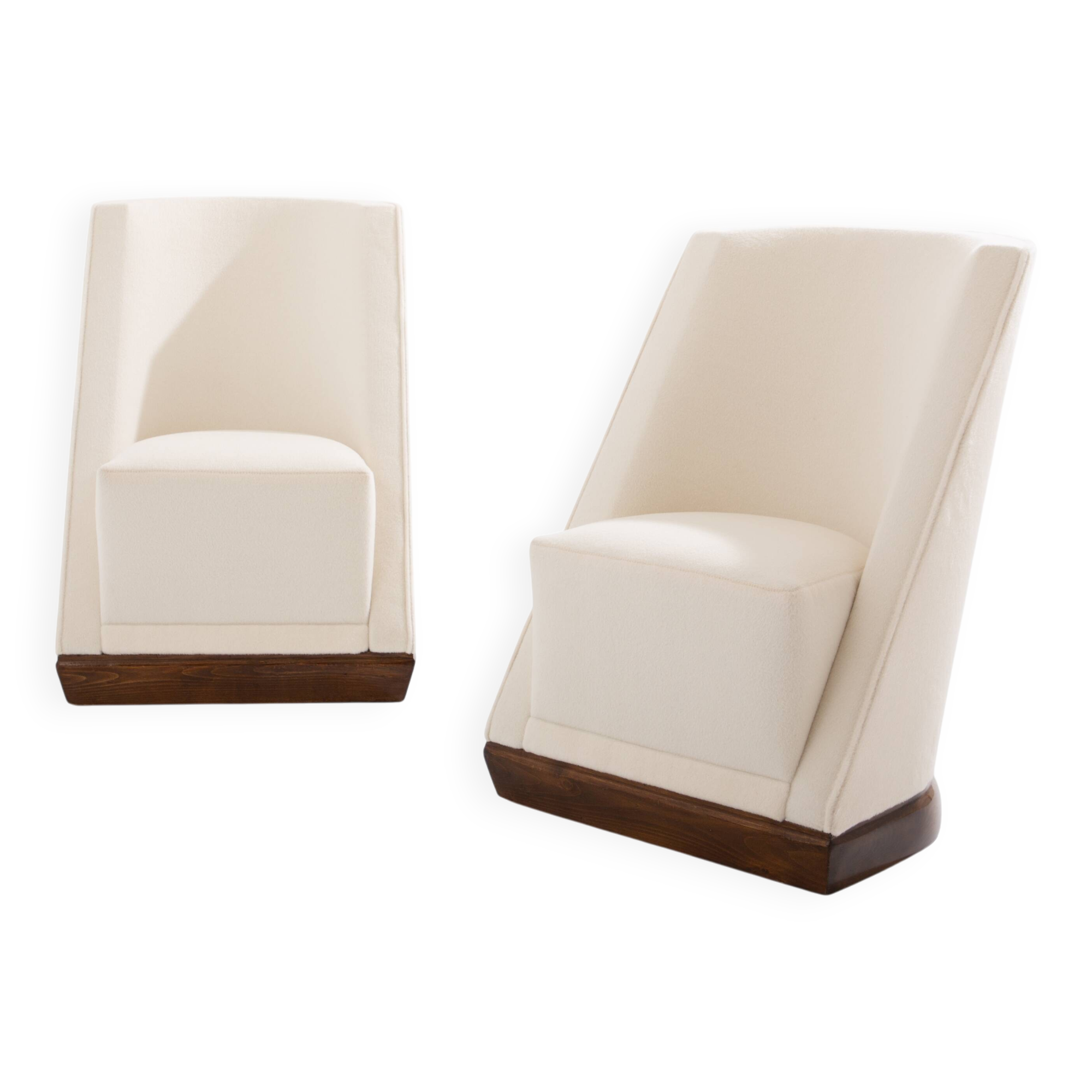 Louis Sognot pair of modernist armchairs in walnut and alpaca, 1927