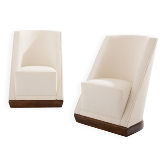 Louis Sognot pair of modernist armchairs in walnut and alpaca, 1927