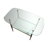 Table basse en verre, laiton et marbre