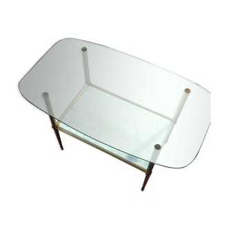 Table basse en verre, laiton et marbre