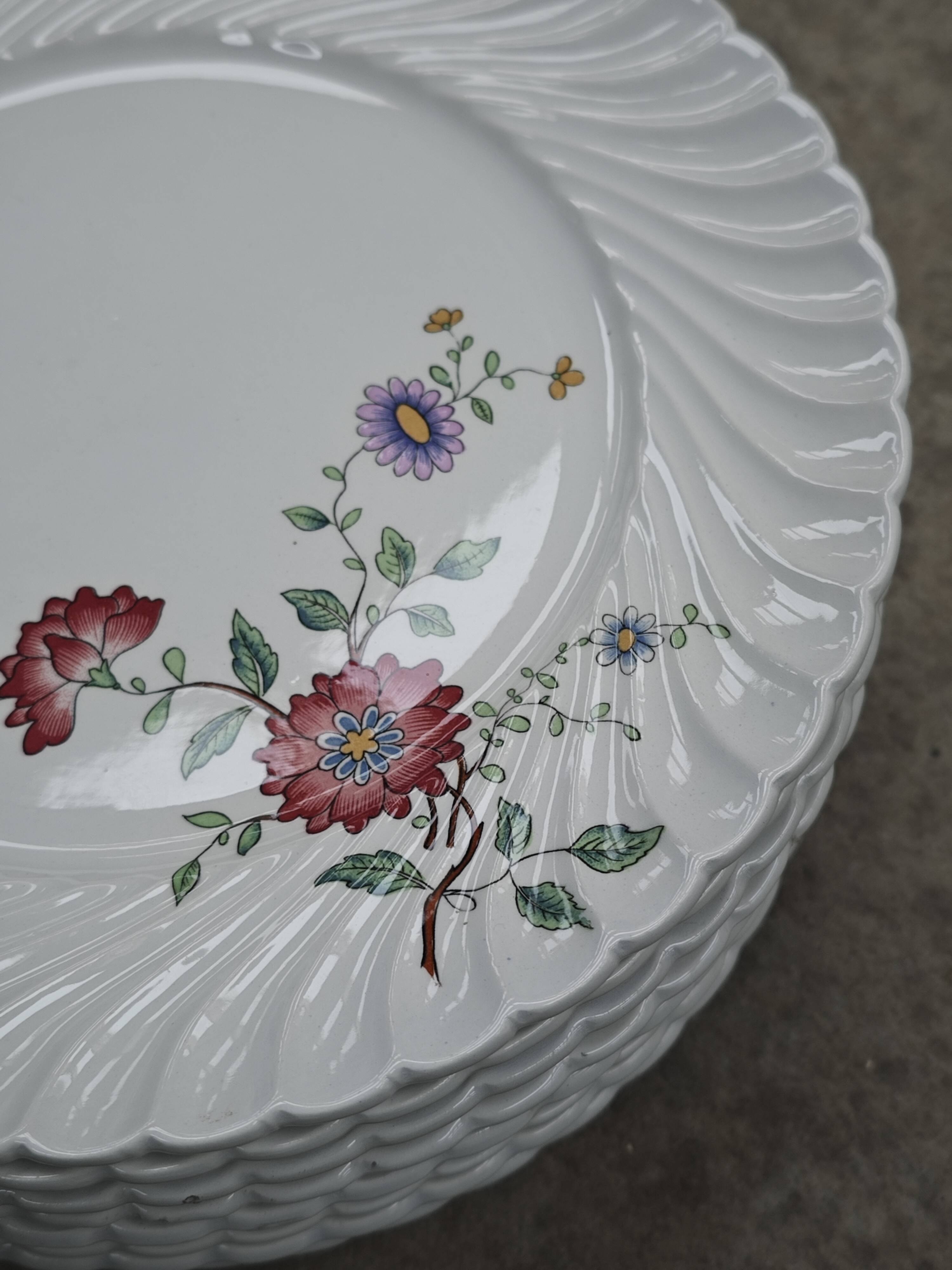 Set of 11 flat plates KG Lunéville Service Fleurs des Indes