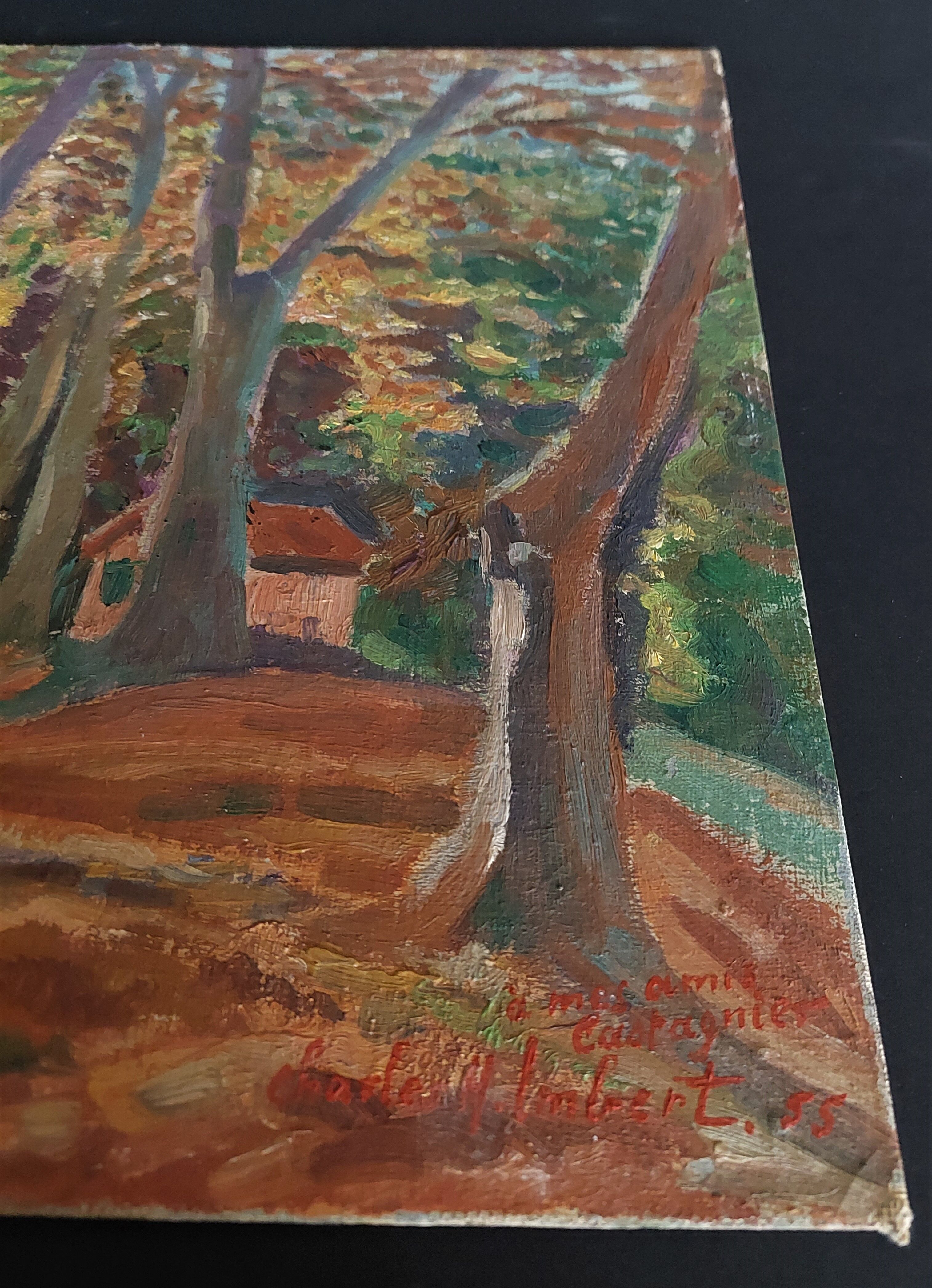 Painting oil on cardboard landscape